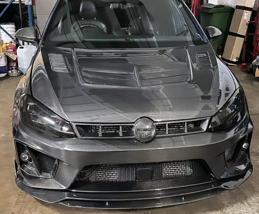 Volkswagen Golf R GTI Base MK7 MK7.5 2015 2016 2017 2018 2019 2020 2021 with Aftermarket Parts - Front Grill Replacement & ROBOT emblem cover Carbon Fiber / FRP from Robot Craftsman