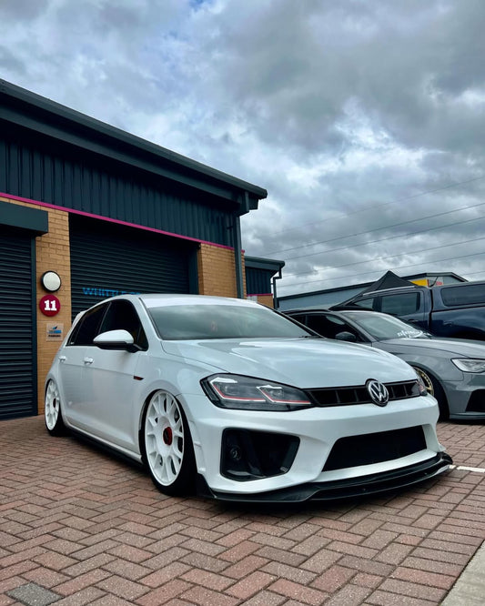 Volkswagen Golf R GTI Base MK7 MK7.5 2015 2016 2017 2018 2019 2020 2021 & Golf R GTI Base MK7 2015 2016 2017 & Golf R GTI Base MK7.5 2018 2019 2020 2021 with Aftermarket Parts - Front Lip & Front Bumper Carbon Fiber / FRP from Robot Craftsman