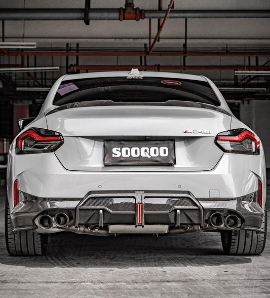 BMW 2 Series M240i 230i G42 2022 2023 2024 with Aftermarket Parts - Without Light Rear Diffuser Pre-preg Carbon Fiber from SOOQOO USA