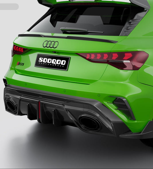 Audi RS3 8Y 8Y.5 2020-ON with Aftermarket Parts - Rear Lip Spoiler Dry Pre-preg Carbon Fiber from SOOQOO USA