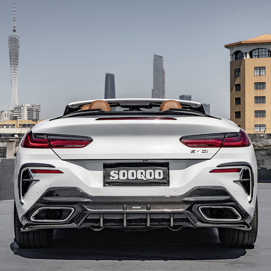 BMW 8 Series M850 840i G14 G15 G16 2018-ON with Aftermarket Parts - X-A Rear Bumper Vent Outter Trims Dry Pre-preg Carbon Fiber from SOOQOO USA