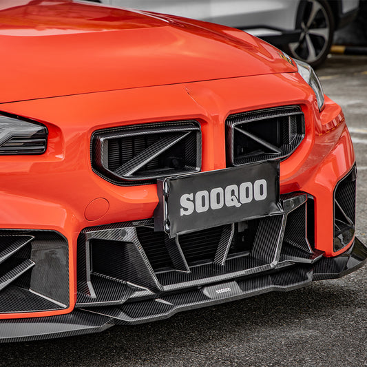 BMW M2 M2C G87 2023 2024 with Aftermarket Parts - Front Lip Attachment Valence Trim Carbon Fiber from SOOQOO USA