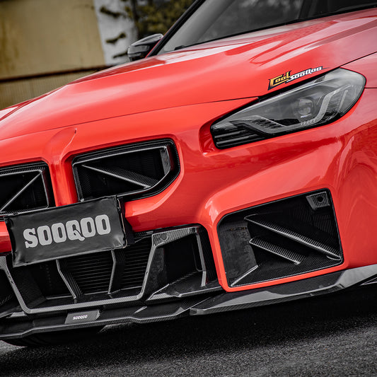 BMW M2 M2C G87 2023 2024 with Aftermarket Parts - Front Lip Attachment Valence Trim Carbon Fiber from SOOQOO USA