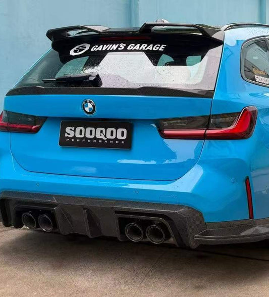 BMW M3CS M3C M3 G81 2021-ON & 3 Series M340i 330i G21 (Fits Both Pre-LCI &  LCI) 2019-ON with Aftermarket Parts - SQ-V2 Rear Roof Spoiler Dry Pre-preg Carbon Fiber from SOOQOO USA