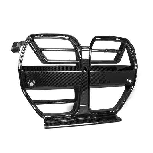 BMW M3 G80 G81 2021 2022 2023 2024 & M4 G82 G83 2021 2022 2023 2024 with Aftermarket Parts - SQ-A (Without & With ACC) Front Kidney Grill Carbon Fiber from SOOQOO USA