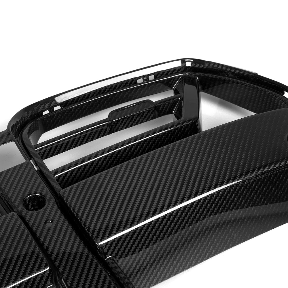 BMW M3 G80 G81 2021 2022 2023 2024 & M4 G82 G83 2021 2022 2023 2024 with Aftermarket Parts - SQ-A (Without & With ACC) Front Kidney Grill Carbon Fiber from SOOQOO USA