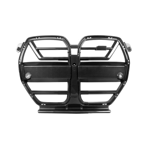 BMW M3 G80 G81 2021 2022 2023 2024 & M4 G82 G83 2021 2022 2023 2024 with Aftermarket Parts - SQ-A (Without & With ACC) Front Kidney Grill Carbon Fiber from SOOQOO USA