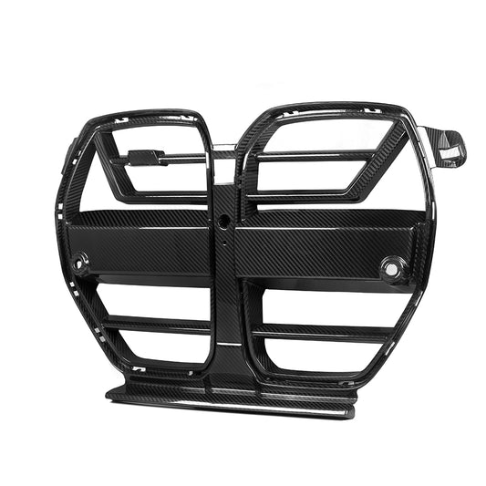 BMW M3 G80 G81 2021 2022 2023 2024 & M4 G82 G83 2021 2022 2023 2024 with Aftermarket Parts - SQ-A (Without & With ACC) Front Kidney Grill Carbon Fiber from SOOQOO USA