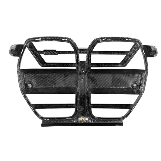 BMW M3 G80 G81 2021 2022 2023 2024 & M4 G82 G83 2021 2022 2023 2024 with Aftermarket Parts - SQ-A (Without & With ACC) Front Kidney Grill Carbon Fiber from SOOQOO USA