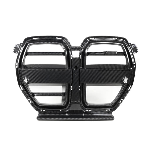 BMW M3 G80 G81 2021 2022 2023 2024 & M4 G82 G83 2021 2022 2023 2024 with Aftermarket Parts - SQ-V (Without & With ACC) Front Kidney Grill Carbon Fiber from SOOQOO USA