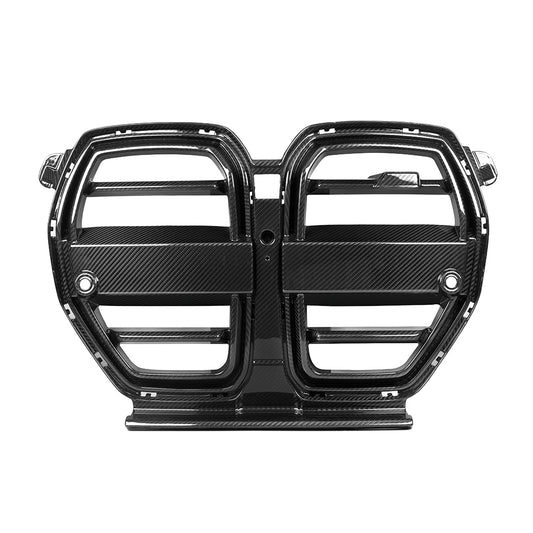 BMW M3 G80 G81 2021 2022 2023 2024 & M4 G82 G83 2021 2022 2023 2024 with Aftermarket Parts - SQ-V (Without & With ACC) Front Kidney Grill Carbon Fiber from SOOQOO USA