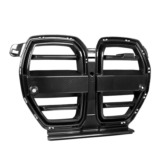 BMW M3 G80 G81 2021 2022 2023 2024 & M4 G82 G83 2021 2022 2023 2024 with Aftermarket Parts - SQ-V (Without & With ACC) Front Kidney Grill Carbon Fiber from SOOQOO USA