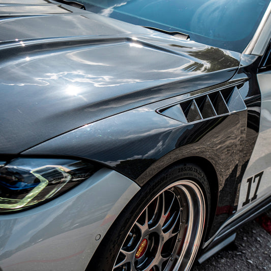 BMW M3 G80 G81 & M4 G82 G83 2021-ON with Aftermarket Parts - V1 Front Fenders Dry Pre-preg Carbon Fiber from SOOQOO USA