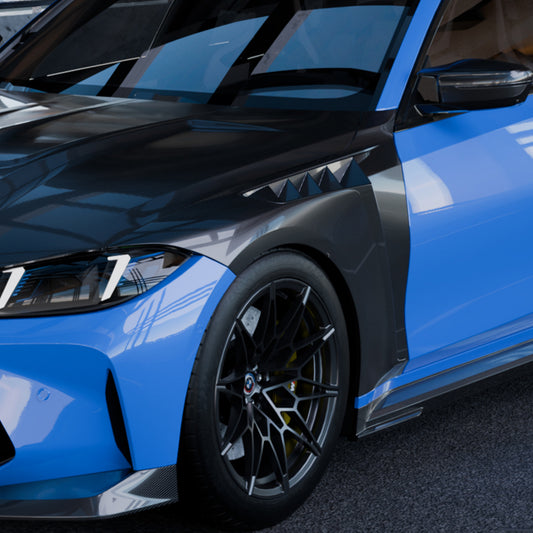 BMW M3 G80 G81 & M4 G82 G83 2021-ON with Aftermarket Parts - V1 Front Fenders Dry Pre-preg Carbon Fiber from SOOQOO USA