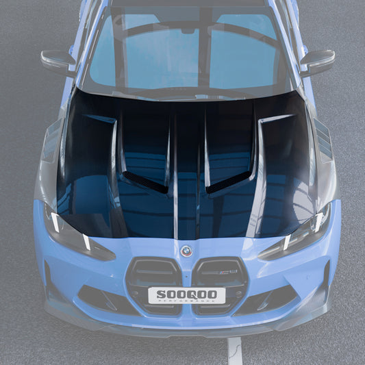 BMW M3 / M3C G80 G81 & M4 / M4C G82 G83 2021-ON with Aftermarket Parts - Hood Bonnet Dry Pre-preg Carbon Fiber from SOOQOO USA