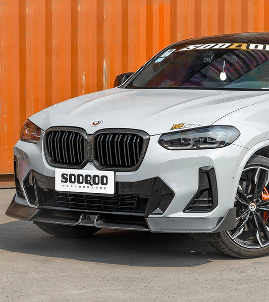 BMW X3 M40i s/xDrive 30i (with M-package bumper) G01 LCI 2022-ON & X4 M40 xDrive 30i (with M-package bumper) G02 LCI 2022-ON with Aftermarket Parts - Front Lip Carbon Fiber from SOOQOO USA