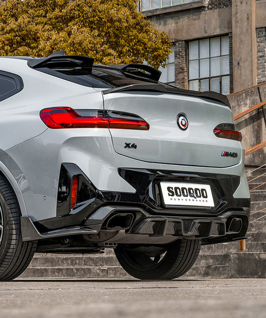 BMW X3 M40i s/xDrive 30i (with M-package bumper) G01 LCI 2022-ON & X4 M40 xDrive 30i (with M-package bumper) G02 LCI 2022-ON with Aftermarket Parts - With Light Rear Diffuser Carbon Fiber from SOOQOO USA