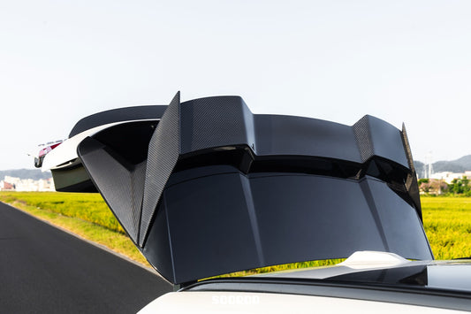 BMW X3 M50i/30i xDrive G45 2025-ON with Aftermarket Parts - Rear Roof Spoiler Dry Pre-preg Carbon Fiber from SOOQOO USA