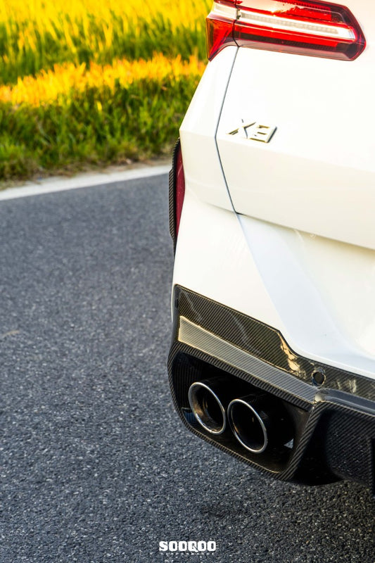 BMW X3 M50i/30i xDrive G45 2025-ON with Aftermarket Parts - V1 Style Rear Diffuser Dry Pre-preg Carbon Fiber from SOOQOO USA
