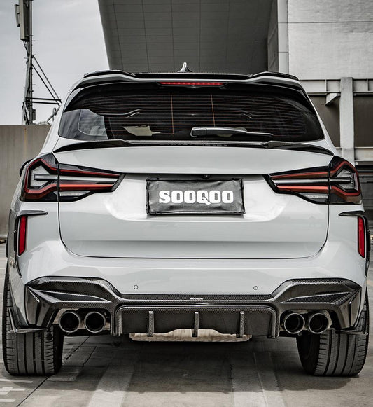 BMW X3M X3MC F97 LCI 2022 2023 2024 with Aftermarket Parts - Rear Canards Carbon Fiber from SOOQOO USA