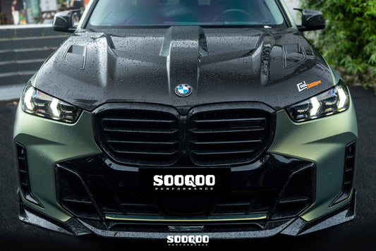 BMW X5 M60i M50i xDrive50e x/sDrive40i G05 & X5M X5MC F95 & X6 M60I xDrive40i G06 & X6M X6MC F96 (Fits Pre-LCI & LCI) 2020-ON with Aftermarket Parts - V1 Fully Exposed Hood Bonnet Dry Pre-preg Carbon Fiber from SOOQOO USA