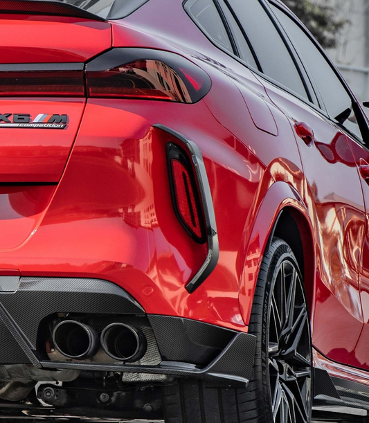 BMW X6M X6MC F96 (Fits Both Pre-LCI & LCI) 2020-ON with Aftermarket Parts - Rear Bumper Frame Canards Dry Pre-preg Carbon Fiber from SOOQOO USA