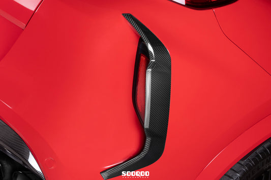 BMW X6M X6MC F96 (Fits Both Pre-LCI & LCI) 2020-ON with Aftermarket Parts - Rear Bumper Frame Canards Dry Pre-preg Carbon Fiber from SOOQOO USA