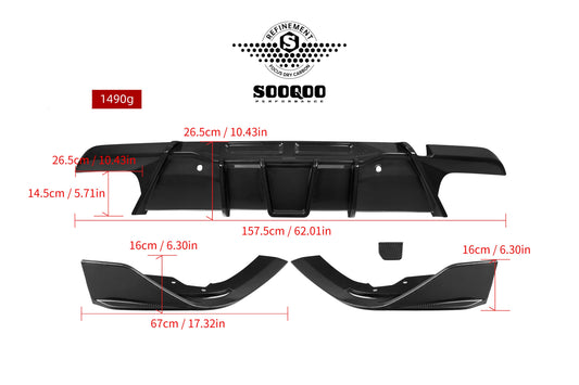 BMW X6M X6MC F96 (Fits Both Pre-LCI & LCI) 2020-ON with Aftermarket Parts - V1 Rear Diffuser Dry Pre-preg Carbon Fiber from SOOQOO USA