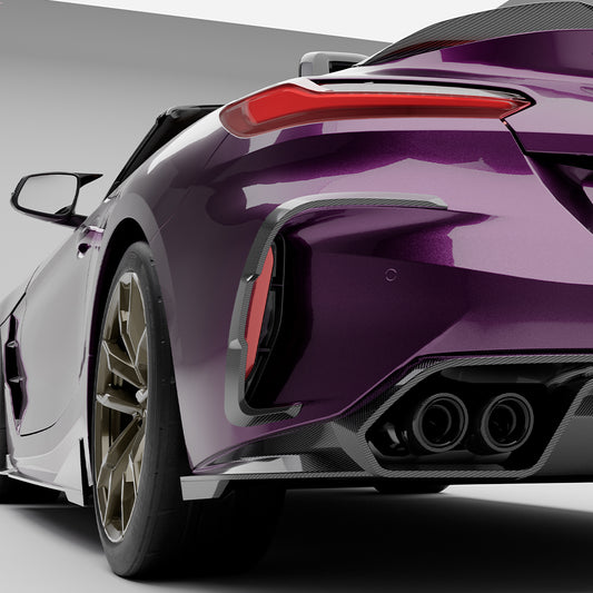 BMW Z4 G29 M40i / sDrive30i Pre-LCI & LCI 2019-ON with Aftermarket Parts - Rear Bumper Side Valances Inserts Dry Pre-preg Carbon Fiber from SOOQOO USA