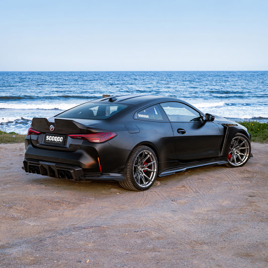 BMW M4 G82 2021-ON & 4 Series G22 430i M440i 2020-ON with Aftermarket Parts - V1 Rear Trunk Dry Pre-preg Carbon Fiber from SOOQOO USA
