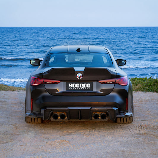 BMW M4 G82 2021-ON & 4 Series G22 430i M440i 2020-ON with Aftermarket Parts - V1 Rear Trunk Dry Pre-preg Carbon Fiber from SOOQOO USA
