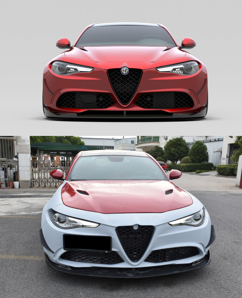 Alfa Romeo Giulia Quadrifoglio Sport Veloce Ti Sprint RWD AWD Lusso Base 2017-ON with Aftermarket Parts - Front Bumper & Lip Carbon Fiber/FRP from SPECTER PLUS