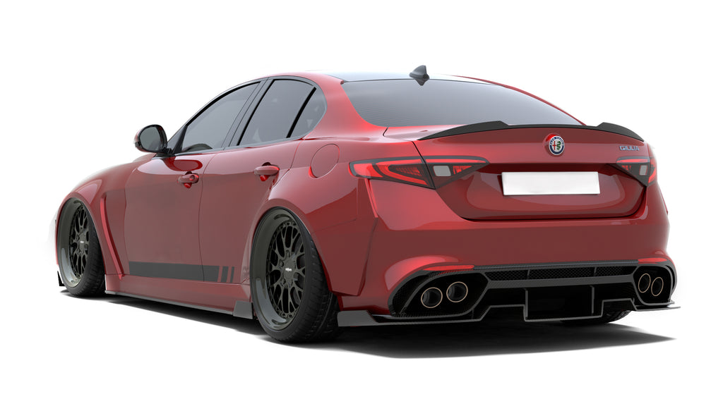 Alfa Romeo Giulia Quadrifoglio Sport Veloce Ti Sprint RWD AWD Lusso Base 2017-ON with Aftermarket Parts - Upper Side Skirts & Side Skirts Extentions Carbon Fiber / FRP from SPECTER PLUS