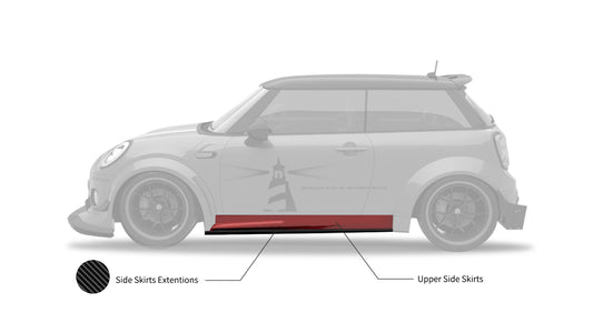 MINI Cooper JCW (John Cooper Works) Base S F56 LCI 2022-ON  with Aftermarket Parts - Upper Side Skirts & Side Skirts Extentions Carbon Fiber / FRP from SPECTER PLUS