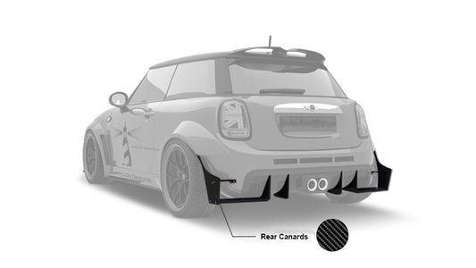 MINI Cooper JCW (John Cooper Works) Base S F56 LCI 2022-ON with Aftermarket Parts - Rear Diffuser & Canards Carbon Fiber / FRP from SPECTER PLUS