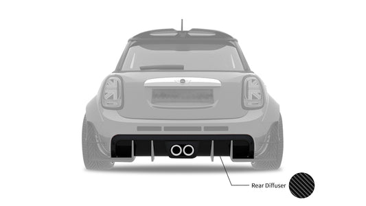 MINI Cooper JCW (John Cooper Works) Base S F56 LCI 2022-ON with Aftermarket Parts - Rear Diffuser & Canards Carbon Fiber / FRP from SPECTER PLUS