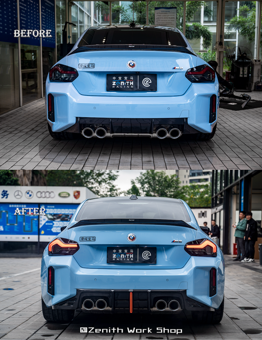 BMW M2 M2C G87 2023 2024 with Aftermarket Parts - ART & ART Street Version & AE Track Version Style Rear Diffuser & Canards Carbon Fiber from ArmorExtend