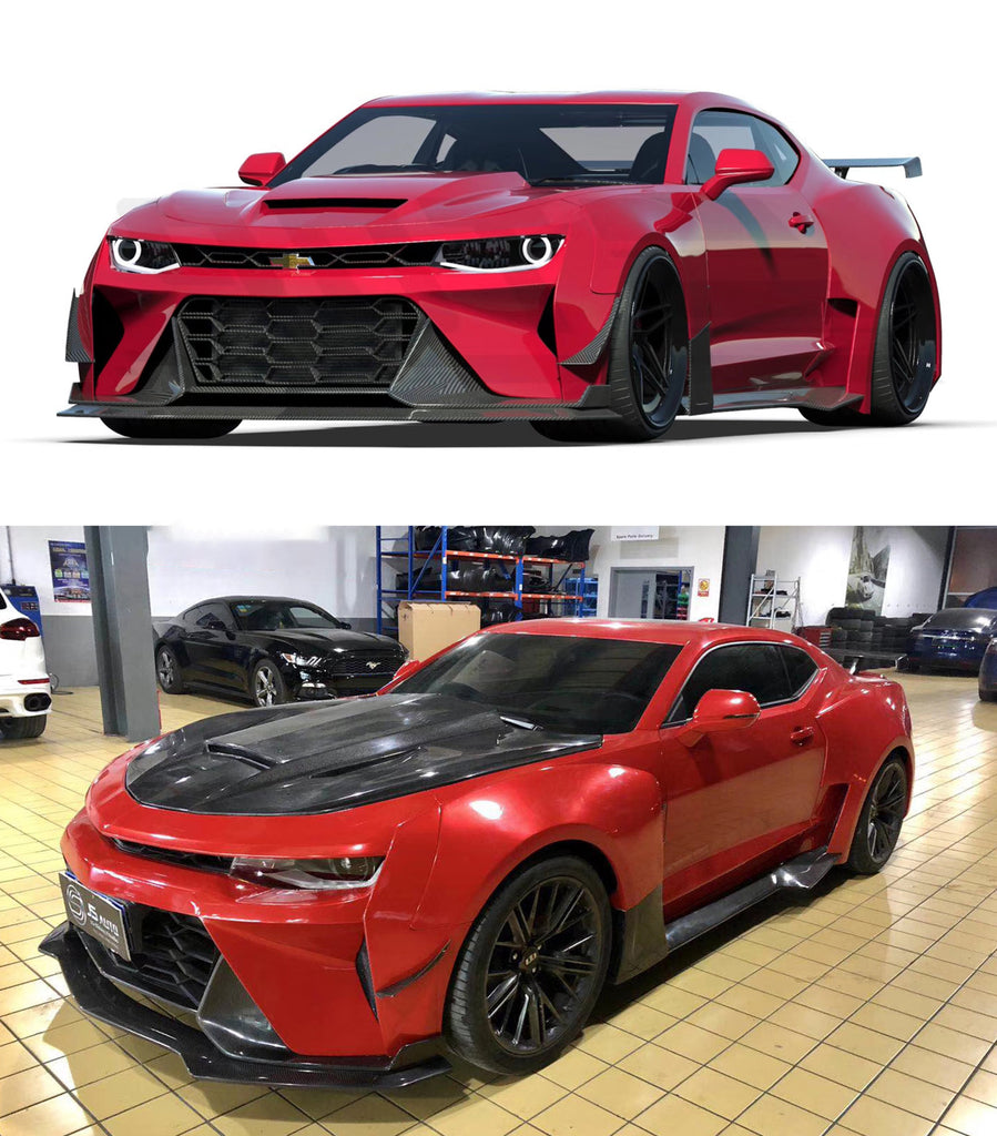 Chevrolet Camaro 6th Gen ZL1 Z/28 2SS 1SS 3LT 2LT 1LT 2LS 1LS 2015 2016 2017 2018 2019 2020 2021 2022 2023 2024 with Aftermarket Parts - Front Bumper & Lip Carbon Fiber/FRP from SPECTER PLUS