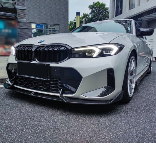 BMW 3 Series 330i (with M-package bumper,Does not fit base model) M340i G20 G21 LCI 2023-ON with Aftermarket Parts - V2 Style Pre-preg Carbon Fiber Front Lip from TAKD Carbon