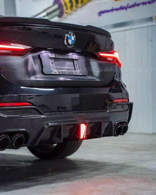 BMW 4 series 430i (with M-package bumper, Does not fit base model) M440i G22 G23 2020-ON with Aftermarket Parts - V2 Style Rear Diffuser & Canards Pre-preg Carbon Fiber from TAKD Carbon