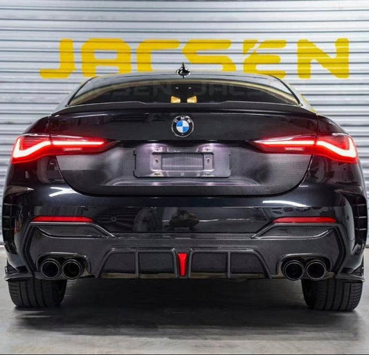 BMW 4 series 430i (with M-package bumper, Does not fit base model) M440i G22 G23 2020-ON with Aftermarket Parts - V2 Style Rear Diffuser & Canards Pre-preg Carbon Fiber from TAKD Carbon