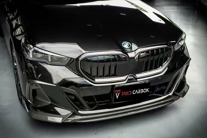 BMW 5 Series 530 540 (with M-package bumper, does not fit base model) & i5 e/x Drive40 (with M-package bumper, does not fit base model) M60 G60 G61 2024-ON with Aftermarket Parts - V1 Style Front Lip Pre-preg Carbon Fiber from TAKD Carbon