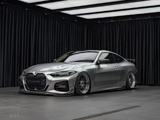 BMW 4 Series 430i (with M-package bumper, does not fit base model) M440i G22 G23 2020-ON with Aftermarket Parts - Front Canards Pre-preg Carbon Fiber from TAKD Carbon