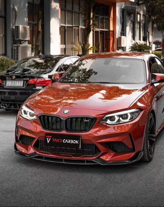 BMW M2 / M2C F87 2016-2021 with Aftermarket Parts - Pre-preg Carbon Fiber Front Lip from TAKD Carbon