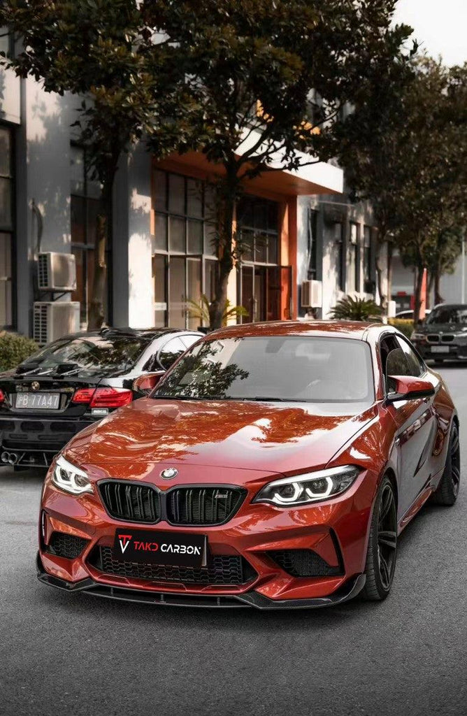 BMW M2 / M2C F87 2016-2021 with Aftermarket Parts - Pre-preg Carbon Fiber Front Lip from TAKD Carbon