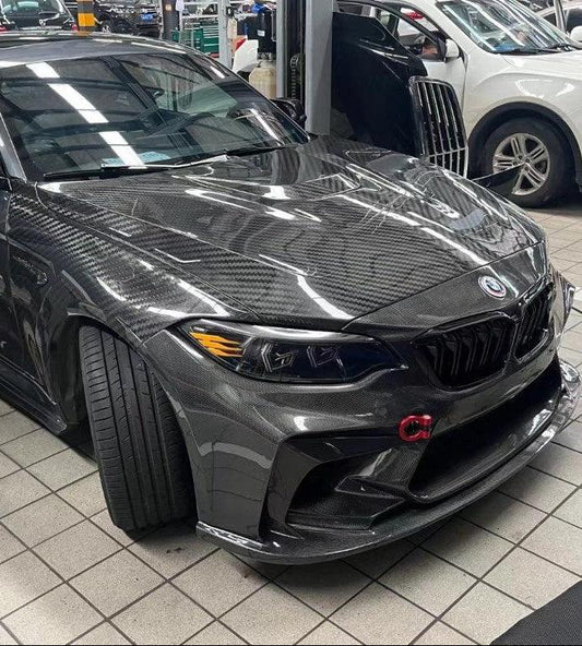 BMW M2 / M2C F87 2016 2017 2018 2019 2020 2021 with Aftermarket Parts - Hood Bonnet Double-sided Pre-preg Carbon Fiber from TAKD Carbon