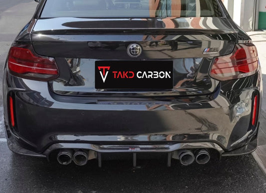 BMW M2 / M2C F87 2016-2021 with Aftermarket Parts - Pre-preg Carbon Fiber Rear Diffuser & Canards from TAKD Carbon
