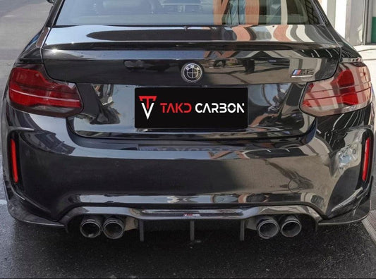 BMW M2 / M2C F87 2016-2021 with Aftermarket Parts - Pre-preg Carbon Fiber Rear Diffuser & Canards from TAKD Carbon