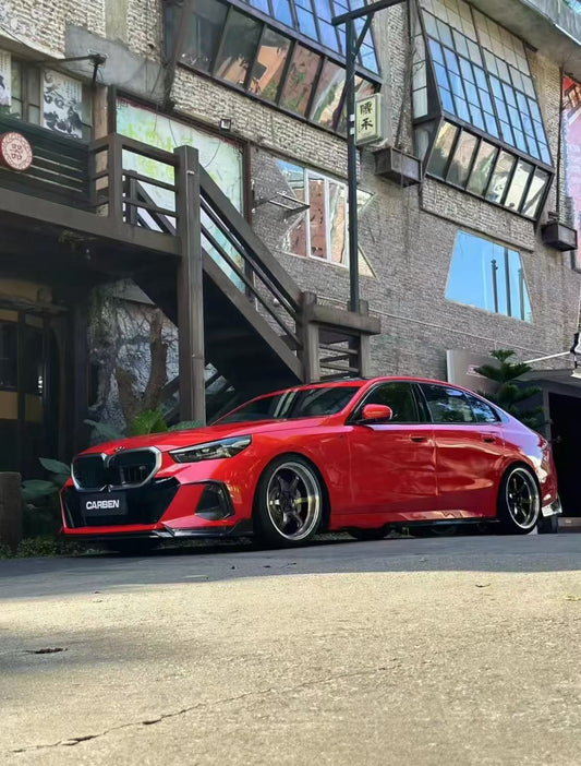 BMW 5 Series 530 540 (with M-package bumper, does not fit base model) & i5 e/x Drive40 (with M-package bumper, does not fit base model) M60 G60 G61 2024-ON with Aftermarket Parts - V1 Style Front Lip Pre-preg Carbon Fiber from TAKD Carbon