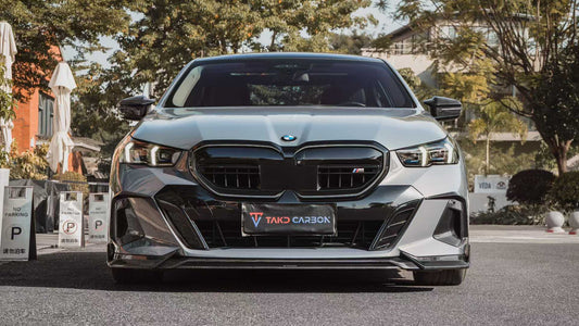 BMW 5 Series 530 540 (with M-package bumper, does not fit base model) & i5 e/x Drive40 (with M-package bumper, does not fit base model) M60 G60 G61 2024-ON with Aftermarket Parts - V1 Style Front Lip Pre-preg Carbon Fiber from TAKD Carbon
